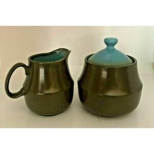 Premiere NuStone Artichoke Dark Green Japan Stoneware Creamer & Sugar Bowl 7607